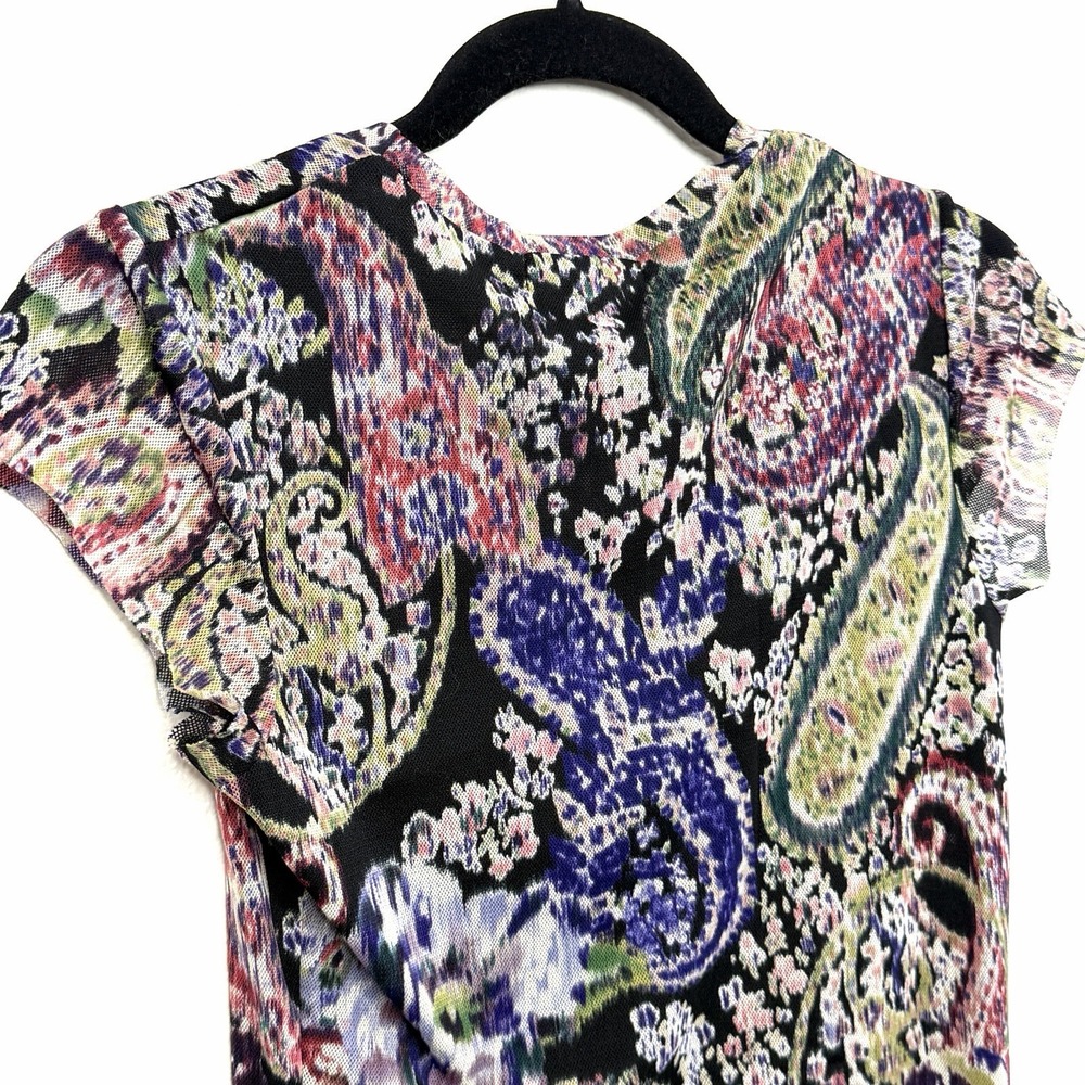 Bisou Bisou Y2K Mesh Top Medium Paisley Floral Whimsy Goth Indie Sleaze Edgy Art - Picture 12 of 14